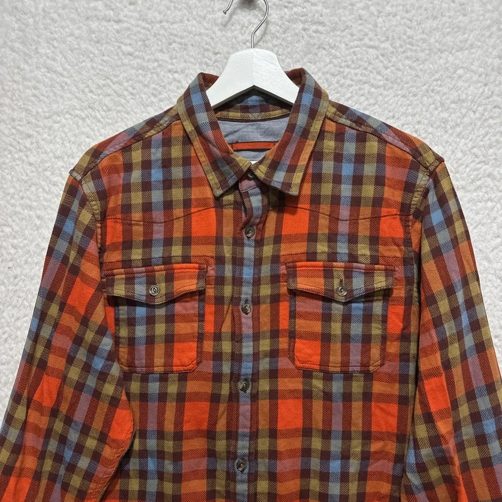 The North Face Mens Large Flannel Button-Up‎ Plaid Shirt Orange/Blue Outdoor